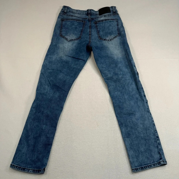 Straight Leg Camo Moto Jeans Mens Size 32 Medium Acid Blue Mid Rise - Picture 4 of 12